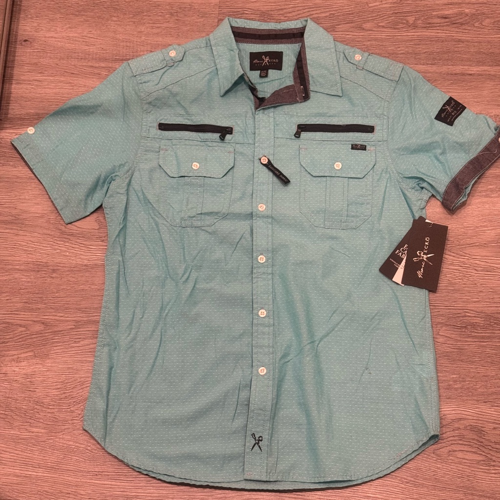 Marc Ecco Short Sleeve Button Down Shirt With Zippers Size M